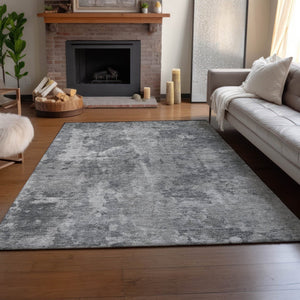 HomeRoots 9' X 12' Modern Gray and Ivory Abstract Washable Area Rug with Stain Resistance & UV Protection 649833