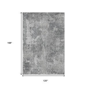 HomeRoots 10' X 14' Gray And Ivory Abstract Area Rug - Washable, UV-Protected, Durable for Busy Homes! 649834