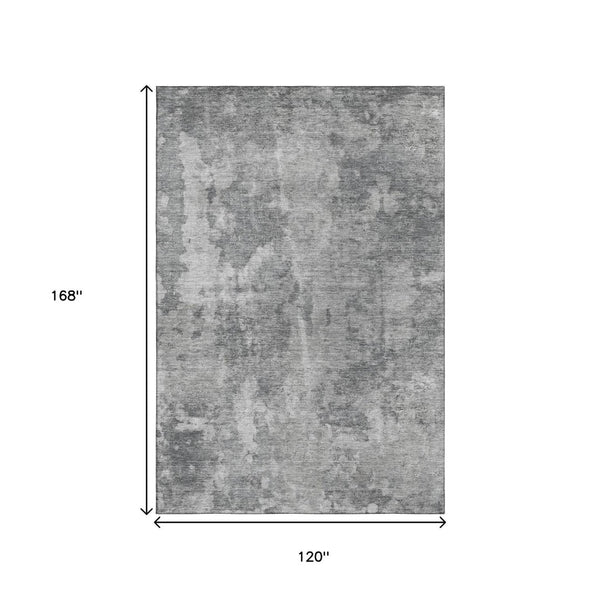 HomeRoots 10' X 14' Gray And Ivory Abstract Area Rug - Washable, UV-Protected, Durable for Busy Homes! 649834