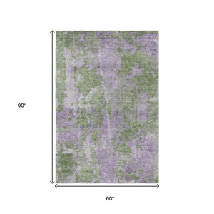 HomeRoots 5' X 8' Green And Ivory Abstract Area Rug - Durable, Washable, UV-Protected, Modern Design for Homes 649836