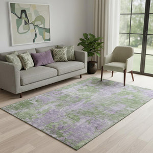 HomeRoots 5' X 8' Green And Ivory Abstract Area Rug - Durable, Washable, UV-Protected, Modern Design for Homes 649836
