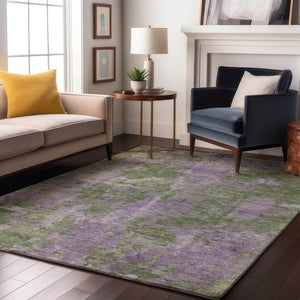 HomeRoots 5' X 8' Green And Ivory Abstract Area Rug - Durable, Washable, UV-Protected, Modern Design for Homes 649836