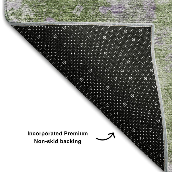 HomeRoots 5' X 8' Green And Ivory Abstract Area Rug - Durable, Washable, UV-Protected, Modern Design for Homes 649836