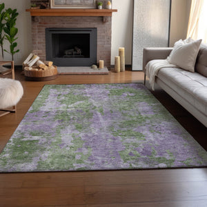HomeRoots 5' X 8' Green And Ivory Abstract Area Rug - Durable, Washable, UV-Protected, Modern Design for Homes 649836