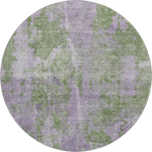 HomeRoots 8' Green And Ivory Abstract Round Rug - Washable, UV-Protected, Durable, Modern Design for All Spaces 649837