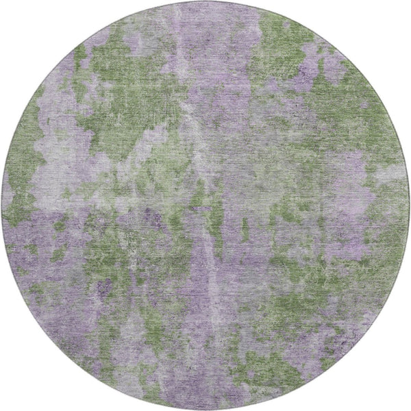 HomeRoots 8' Green And Ivory Abstract Round Rug - Washable, UV-Protected, Durable, Modern Design for All Spaces 649837