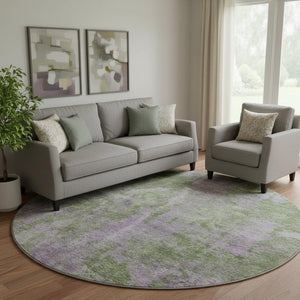HomeRoots 8' Green And Ivory Abstract Round Rug - Washable, UV-Protected, Durable, Modern Design for All Spaces 649837