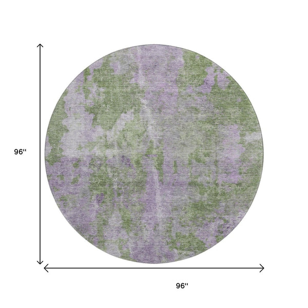 HomeRoots 8' Green And Ivory Abstract Round Rug - Washable, UV-Protected, Durable, Modern Design for All Spaces 649837