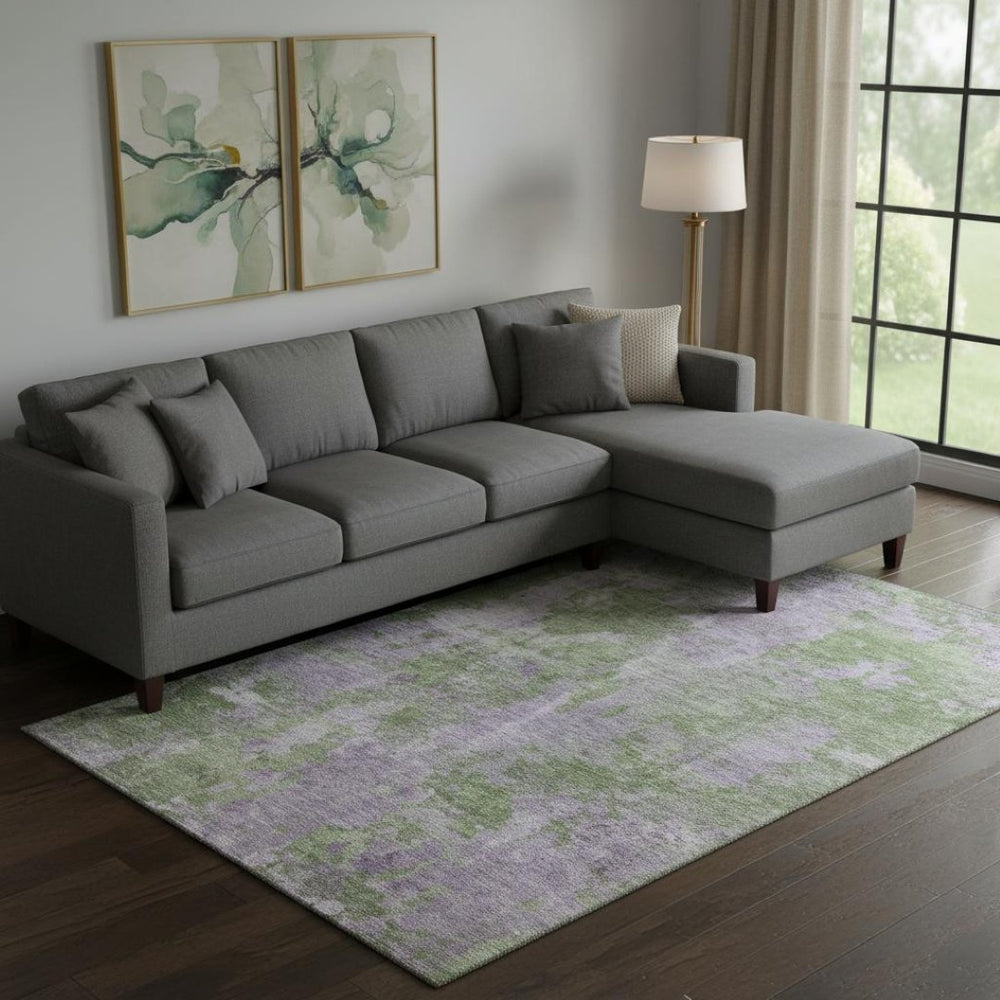 HomeRoots 8' X 10' Modern Green & Ivory Abstract Washable Area Rug with UV Protection for High-Traffic Spaces 649838