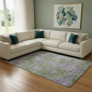 HomeRoots 9' X 12' Green And Ivory Abstract Washable Area Rug – Stylish, Durable, UV-Protected & Easy Care! 649839