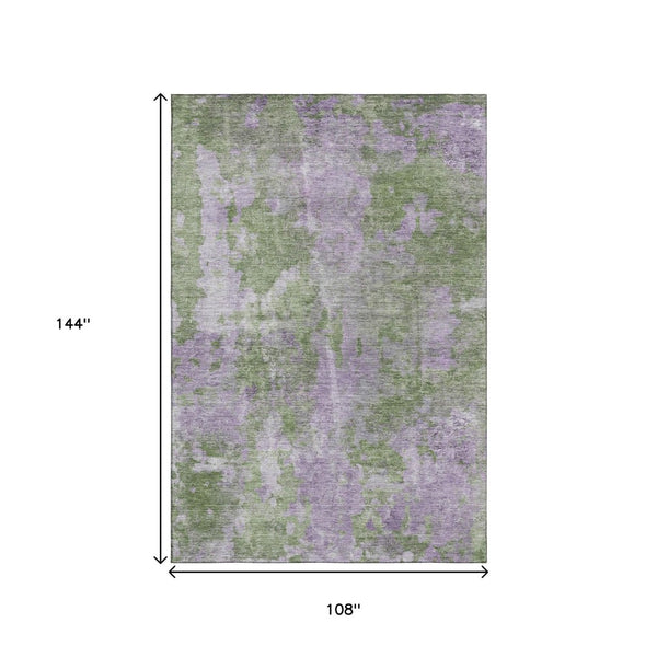 HomeRoots 9' X 12' Green And Ivory Abstract Washable Area Rug – Stylish, Durable, UV-Protected & Easy Care! 649839