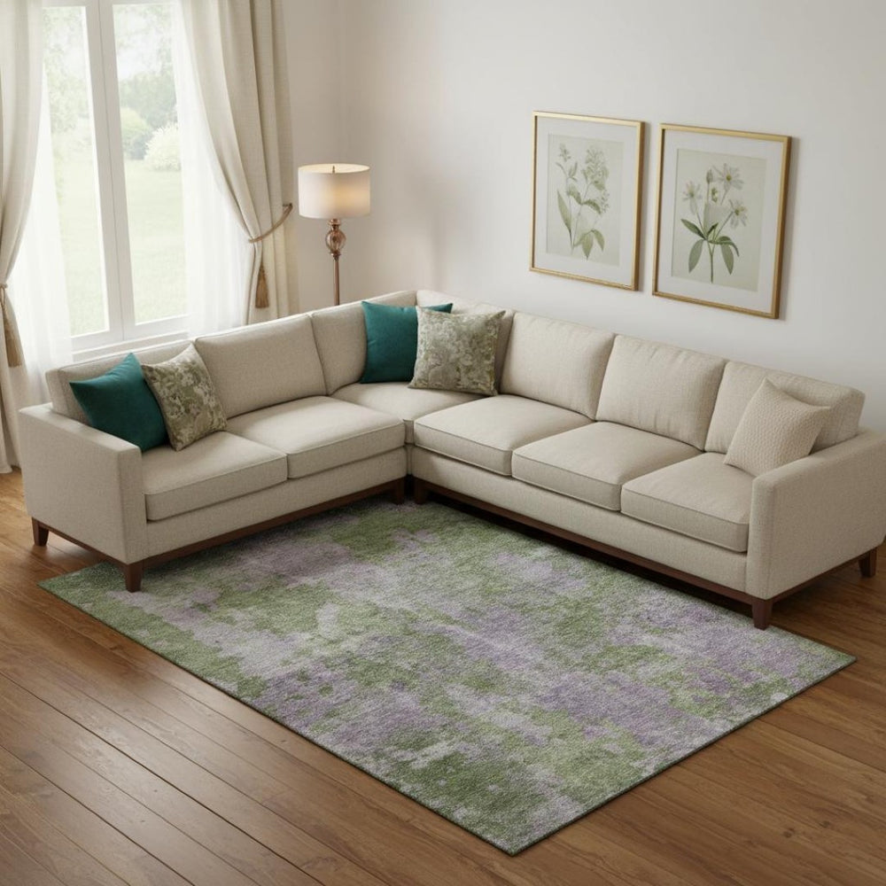HomeRoots 10' X 14' Green and Ivory Abstract Area Rug – Washable, UV-Protected, Durable Design for Modern Spaces 649840