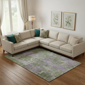 HomeRoots 10' X 14' Green and Ivory Abstract Area Rug – Washable, UV-Protected, Durable Design for Modern Spaces 649840