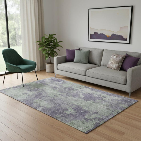HomeRoots 5' X 8' Abstract Purple and Ivory Washable Area Rug with UV Protection for Stylish Home Decor 649842