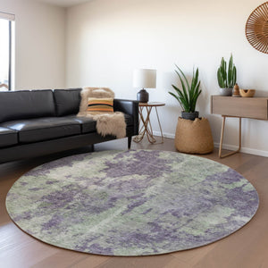 HomeRoots 8' Purple and Ivory Abstract Washable Round Rug - UV Protected, Stylish, Durable for High-Traffic Areas 649843