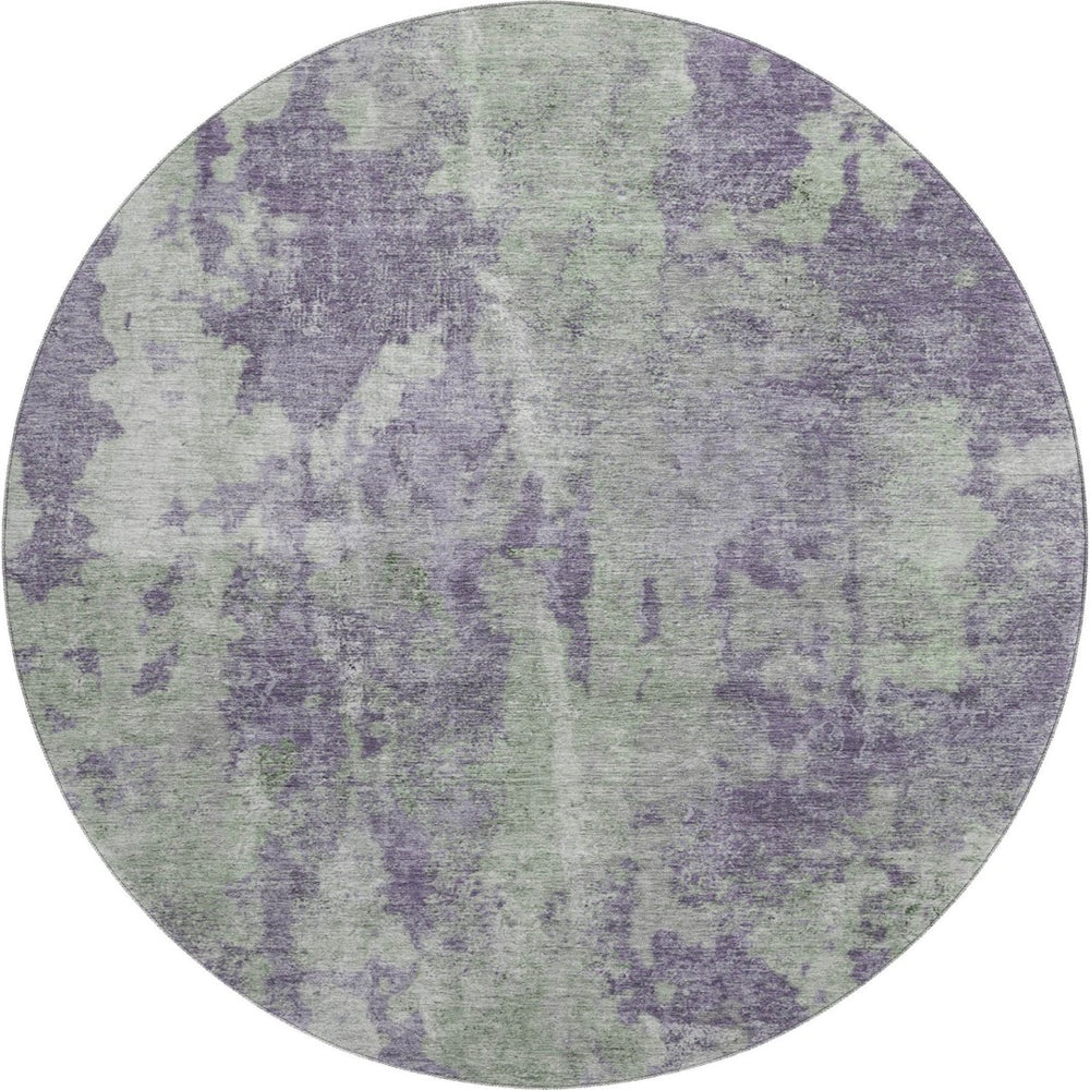 HomeRoots 8' Purple and Ivory Abstract Washable Round Rug - UV Protected, Stylish, Durable for High-Traffic Areas 649843
