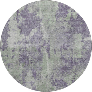 HomeRoots 8' Purple and Ivory Abstract Washable Round Rug - UV Protected, Stylish, Durable for High-Traffic Areas 649843