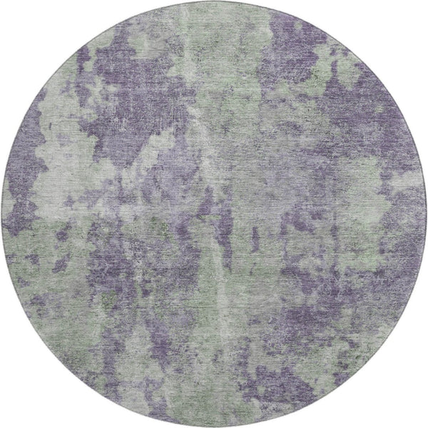 HomeRoots 8' Purple and Ivory Abstract Washable Round Rug - UV Protected, Stylish, Durable for High-Traffic Areas 649843