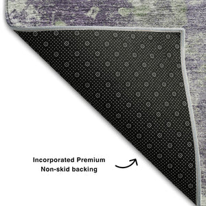 HomeRoots 8' Purple and Ivory Abstract Washable Round Rug - UV Protected, Stylish, Durable for High-Traffic Areas 649843