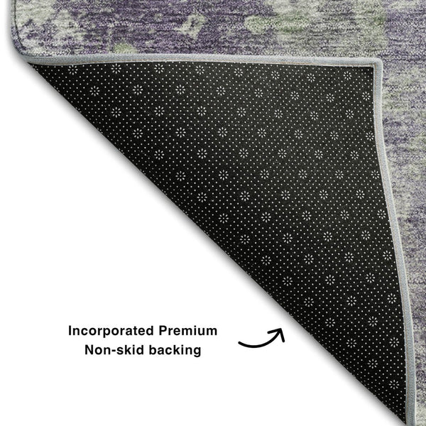 HomeRoots 8' Purple and Ivory Abstract Washable Round Rug - UV Protected, Stylish, Durable for High-Traffic Areas 649843