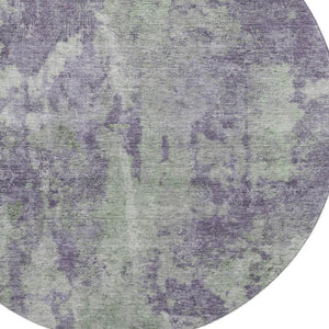 HomeRoots 8' Purple and Ivory Abstract Washable Round Rug - UV Protected, Stylish, Durable for High-Traffic Areas 649843