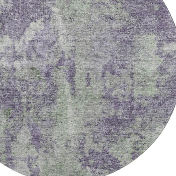 HomeRoots 8' Purple and Ivory Abstract Washable Round Rug - UV Protected, Stylish, Durable for High-Traffic Areas 649843