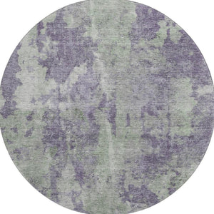 HomeRoots 8' Purple and Ivory Abstract Washable Round Rug - UV Protected, Stylish, Durable for High-Traffic Areas 649843