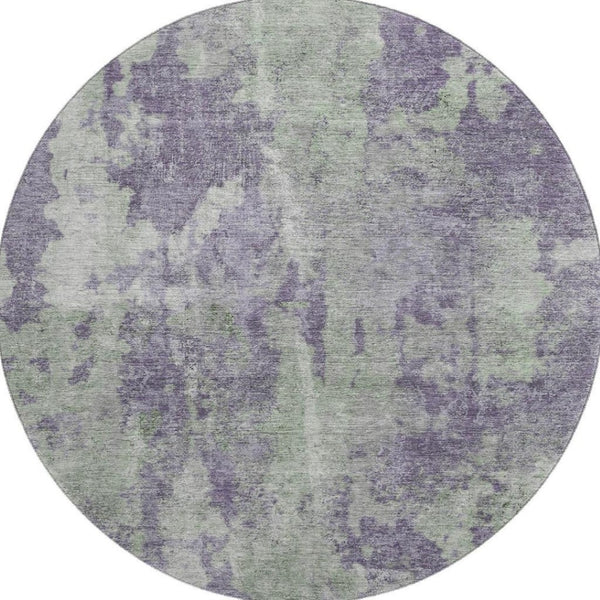 HomeRoots 8' Purple and Ivory Abstract Washable Round Rug - UV Protected, Stylish, Durable for High-Traffic Areas 649843