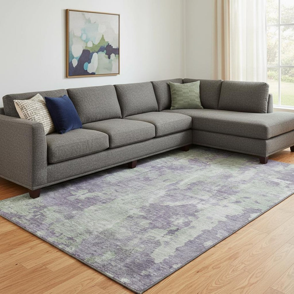 HomeRoots 8' X 10' Stylish Purple and Ivory Abstract Washable Area Rug with UV Protection for Modern Homes 649844