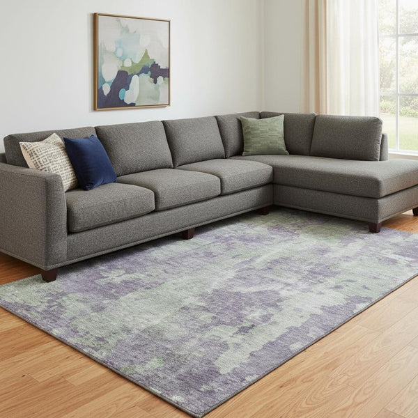 HomeRoots 8' X 10' Stylish Purple and Ivory Abstract Washable Area Rug with UV Protection for Modern Homes 649844