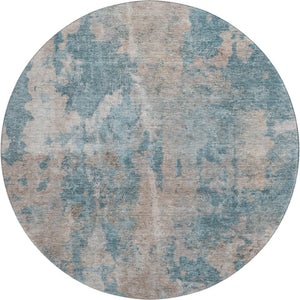 HomeRoots 8' Teal and Ivory Abstract Round Rug - Stylish, Washable, Durable Design with UV Protection and Easy Care 649849