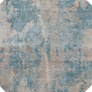 HomeRoots 8' Teal and Ivory Abstract Round Rug - Stylish, Washable, Durable Design with UV Protection and Easy Care 649849