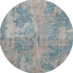 HomeRoots 8' Teal and Ivory Abstract Round Rug - Stylish, Washable, Durable Design with UV Protection and Easy Care 649849