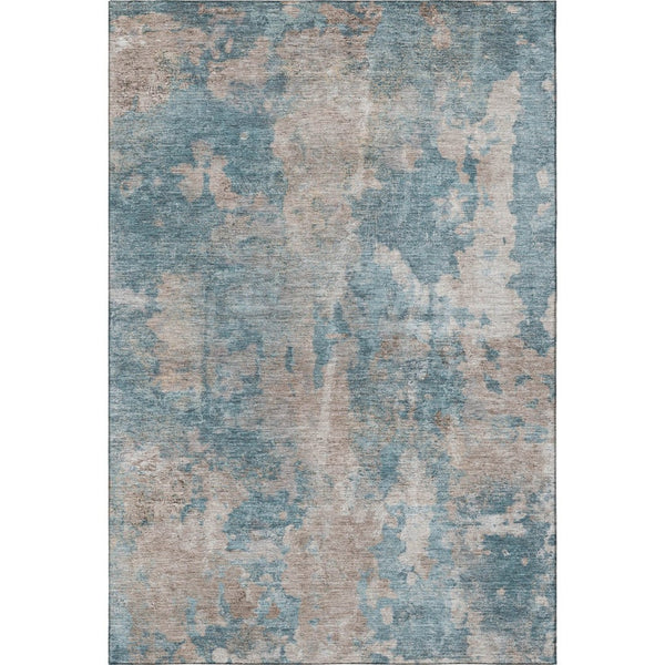 HomeRoots 9' X 12' Teal And Ivory Abstract Washable Area Rug - Stylish, Durable, UV Protected for Busy Homes 649851