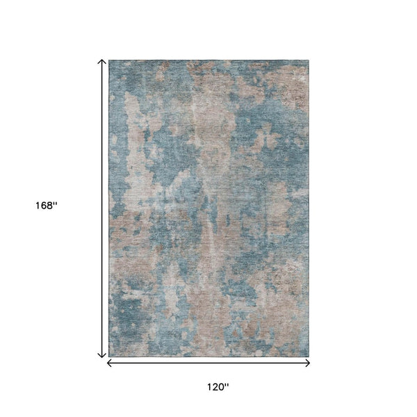 HomeRoots 10' Teal and Ivory Abstract Washable Area Rug - Modern Design with UV Protection for Homes & Pets 649852