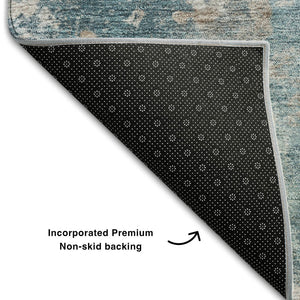 HomeRoots 10' Teal and Ivory Abstract Washable Area Rug - Modern Design with UV Protection for Homes & Pets 649852