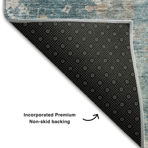 HomeRoots 10' Teal and Ivory Abstract Washable Area Rug - Modern Design with UV Protection for Homes & Pets 649852