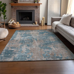 HomeRoots 10' Teal and Ivory Abstract Washable Area Rug - Modern Design with UV Protection for Homes & Pets 649852