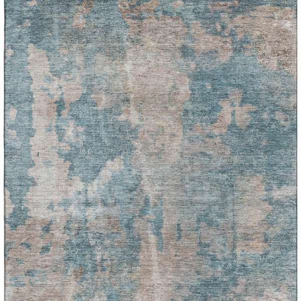 HomeRoots 10' Teal and Ivory Abstract Washable Area Rug - Modern Design with UV Protection for Homes & Pets 649852