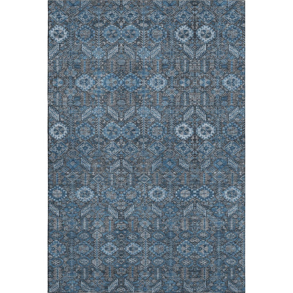 HomeRoots 5' X 8' Blue and Ivory Tribal Area Rug - Stain-Resistant, UV Protected for High-Traffic Spaces 649854