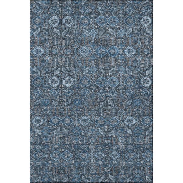 HomeRoots 5' X 8' Blue and Ivory Tribal Area Rug - Stain-Resistant, UV Protected for High-Traffic Spaces 649854