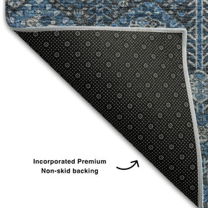 HomeRoots 8' Blue and Ivory Tribal Round Rug - Washable, UV-Protected, Stylish Comfort for Every Room 649855