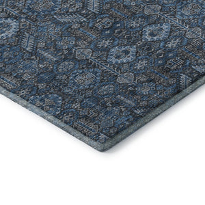 HomeRoots 8' Blue and Ivory Tribal Round Rug - Washable, UV-Protected, Stylish Comfort for Every Room 649855
