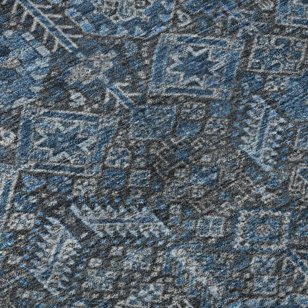 HomeRoots 8' Blue and Ivory Tribal Round Rug - Washable, UV-Protected, Stylish Comfort for Every Room 649855