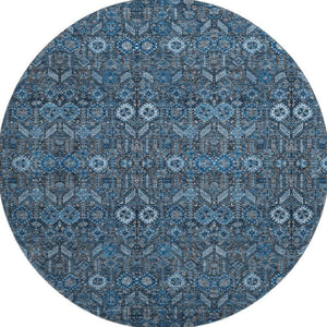 HomeRoots 8' Blue and Ivory Tribal Round Rug - Washable, UV-Protected, Stylish Comfort for Every Room 649855