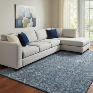 HomeRoots 8' X 10' Blue and Ivory Tribal Area Rug - Durable, Washable, UV Protected for Family-Friendly Spaces 649856