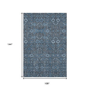 HomeRoots 9' X 12' Stylish Blue & Ivory Tribal Area Rug – Washable, UV Protected & Perfect for Busy Homes! 649857
