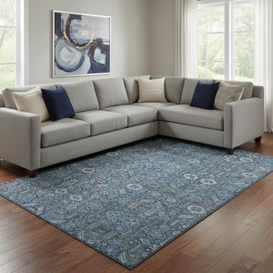 HomeRoots 9' X 12' Stylish Blue & Ivory Tribal Area Rug – Washable, UV Protected & Perfect for Busy Homes! 649857