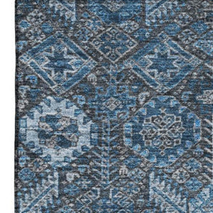 HomeRoots 9' X 12' Stylish Blue & Ivory Tribal Area Rug – Washable, UV Protected & Perfect for Busy Homes! 649857