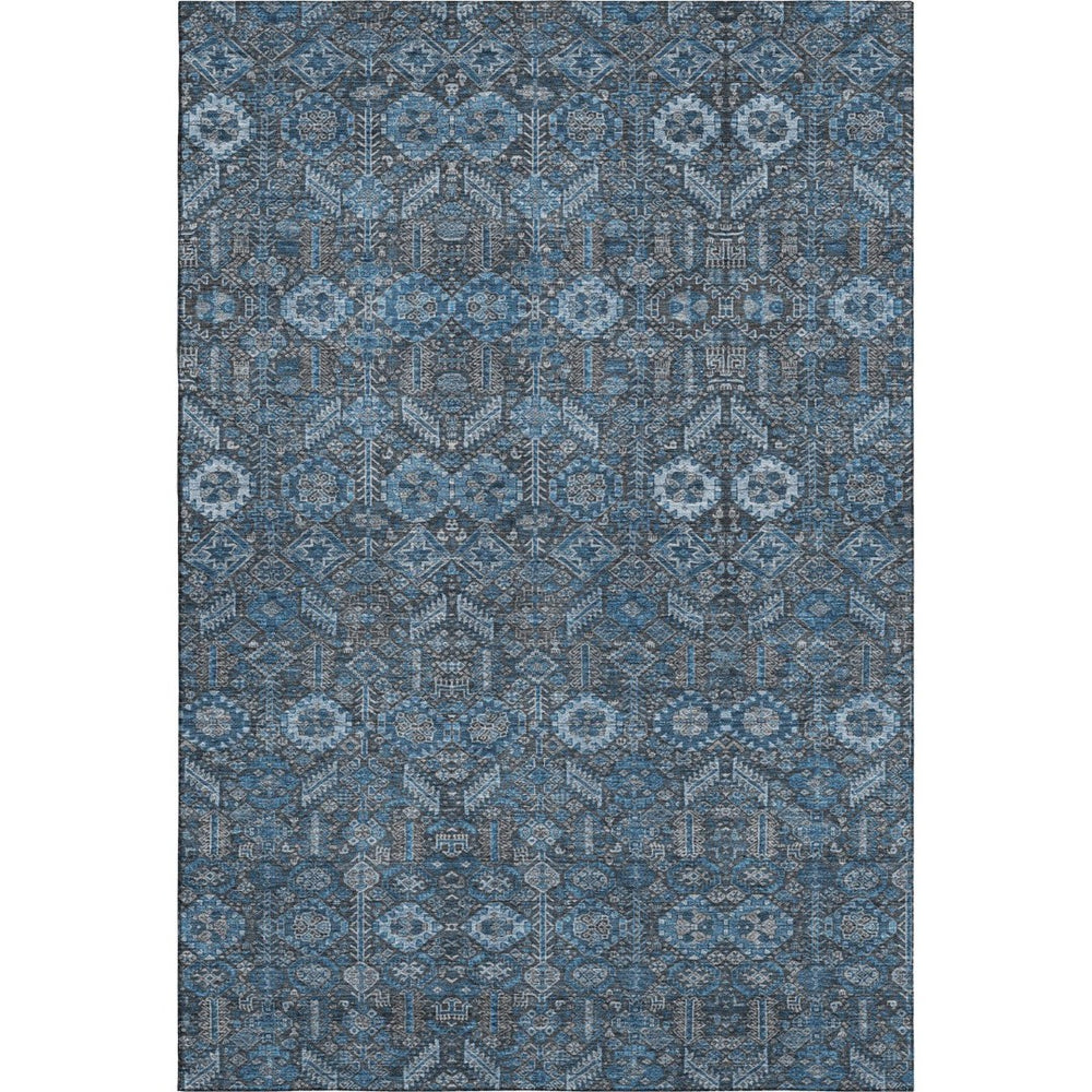 HomeRoots 10' X 14' Blue and Ivory Tribal Area Rug – Washable, UV Protected, Soft, Stylish for Busy Homes 649858